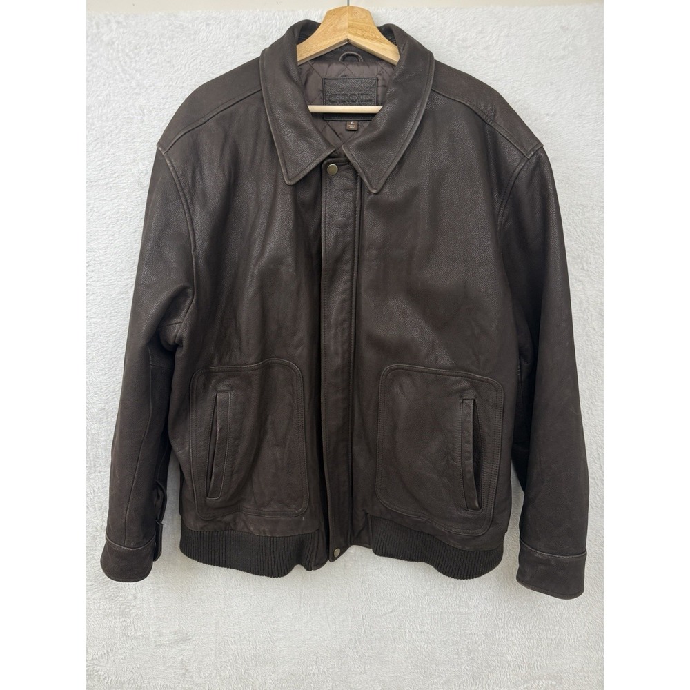 Cherokee Brown Leather Bomber Flight Jacket XL A-2 Quilter Coat Rugged 90s Y2K